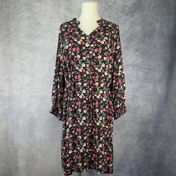 Draper James Dresses & Skirts - Draper James RSVP Dress Womens XL Black Floral Tie Waist Smocked Cuffs KD7032RT